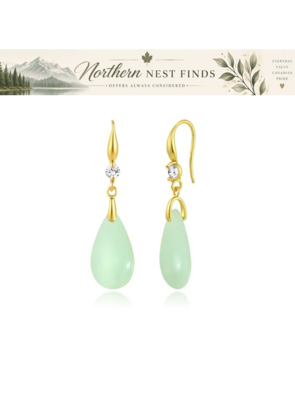 Teardrop Dangle Drop Earrings 14k Gold Plated French Ear Hooks Jewelry Gift